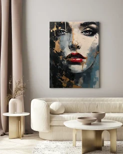 Discount Muralo Tableau Canvas VISAGE De Femme Peinture 70cm x 100cm - Parfait pour décorer votre salon, chambre ou bureau avec un design unique