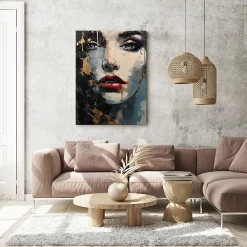 Discount Muralo Tableau Canvas VISAGE De Femme Peinture 70cm x 100cm - Parfait pour décorer votre salon, chambre ou bureau avec un design unique