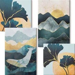 Wallfluent Tableau décoratif sur toile Vues de montagnes abstraites 4 pcs* Tableau Déco