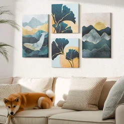 Wallfluent Tableau décoratif sur toile Vues de montagnes abstraites 4 pcs* Tableau Déco