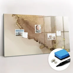 Wallfluent Tableau Magnétique Mural 120x60 cm Marbre doré Marqueur noir Idéal Bureau Et Maison* Pêle-Mêle Et Pense Bête