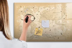 Wallfluent Tableau Magnétique 90x60 cm Carte du monde ancienne Marqueur noir En Verre De Planification* Pêle-Mêle Et Pense Bête