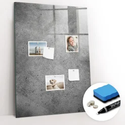 Wallfluent Tableau Magnétique 70x100 cm Béton Marqueur blanc En Verre De Planification* Pêle-Mêle Et Pense Bête