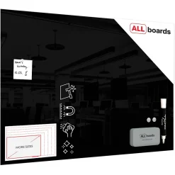 ALLboards Tableau Noir en Verre 100x70cm, Tableau Magnétique sans Cadre, Verre Trempé* Pêle-Mêle Et Pense Bête