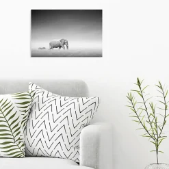 Scenolia Tableau toile XXL en kit Zèbre Et Éléphant 60 x 40 cm - Toile textile sans PVC* Image Encadrée