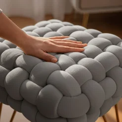 Akord Furniture Factory Tabouret en velours tressé rembourré 38 cm DOTTY Gris Clair* Pouf Et Poire