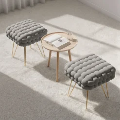 Akord Furniture Factory Tabouret en velours tressé rembourré 38 cm DOTTY Gris Clair* Pouf Et Poire