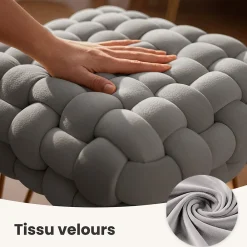 Akord Furniture Factory Tabouret en velours tressé rembourré 38 cm DOTTY Gris Clair* Pouf Et Poire