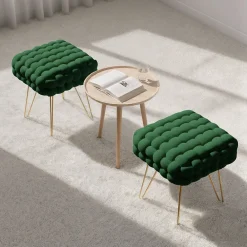 Akord Furniture Factory Tabouret en velours tressé rembourré 38 cm DOTTY Vert Bouteille* Pouf Et Poire