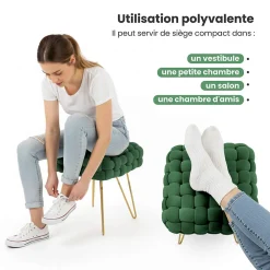 Akord Furniture Factory Tabouret en velours tressé rembourré 38 cm DOTTY Vert Bouteille* Pouf Et Poire