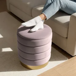 Hot Akord Furniture Factory Tabouret rembourré en velours avec rangement 40 cm LUNA Rose Poudré