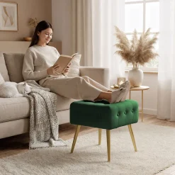 Discount Akord Furniture Factory Tabouret rembourré en velours 40 cm QUADRA Vert Bouteille