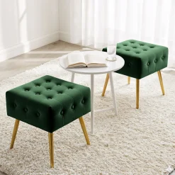 Discount Akord Furniture Factory Tabouret rembourré en velours 40 cm QUADRA Vert Bouteille
