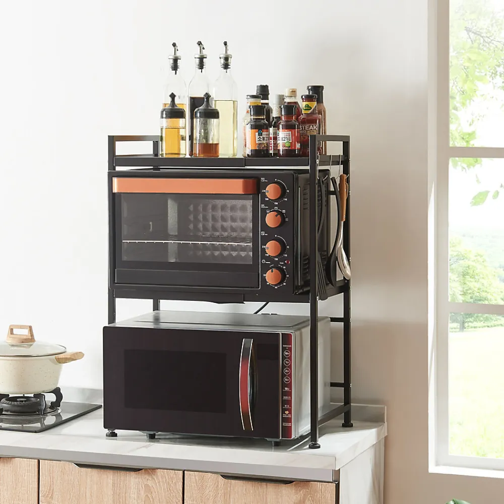 [En.Casa] Étagère à micro-ondes Sorsele avec 2 tablettes réglables noir en.casa* Etagère Murale