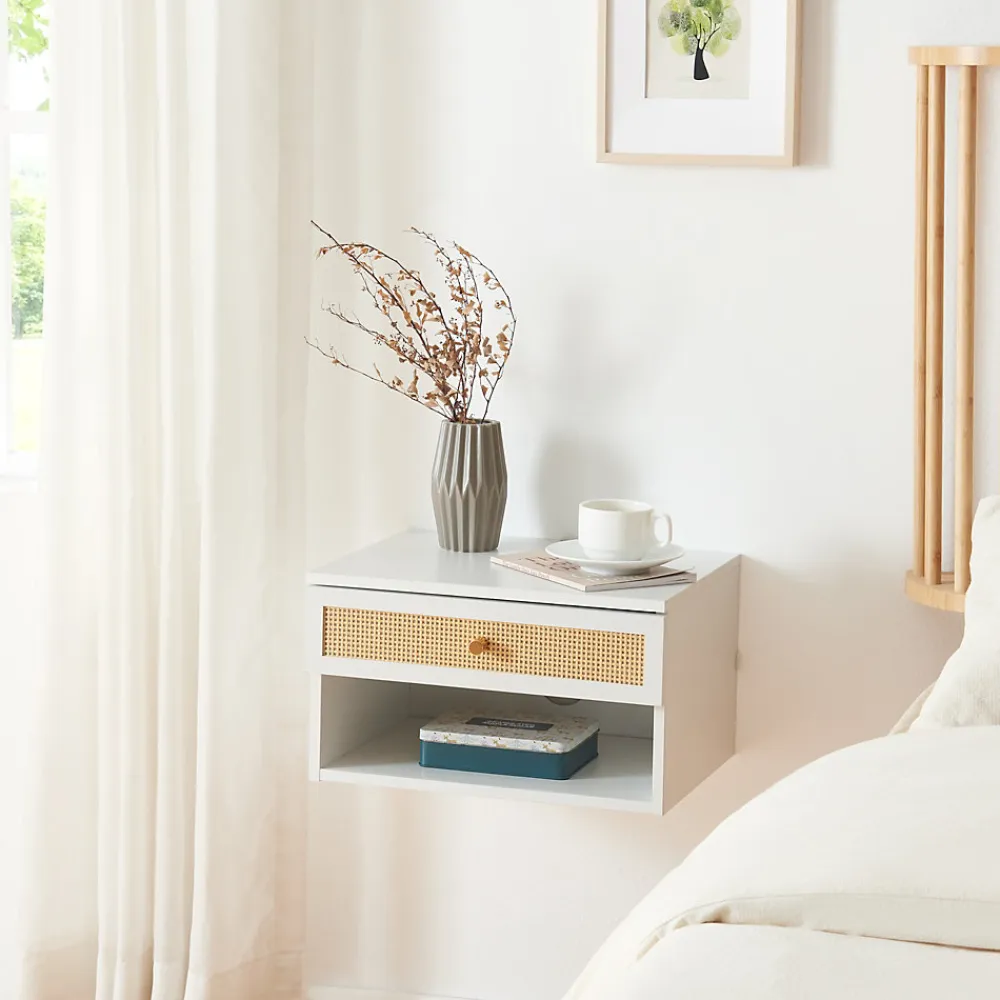 [En.Casa] Étagère murale Eiker 40 x 32 x 23 cm blanc aspect rotin en.casa* Etagère Murale