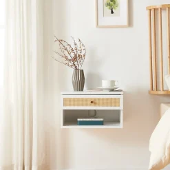 [En.Casa] Étagère murale Eiker 40 x 32 x 23 cm blanc aspect rotin en.casa* Etagère Murale
