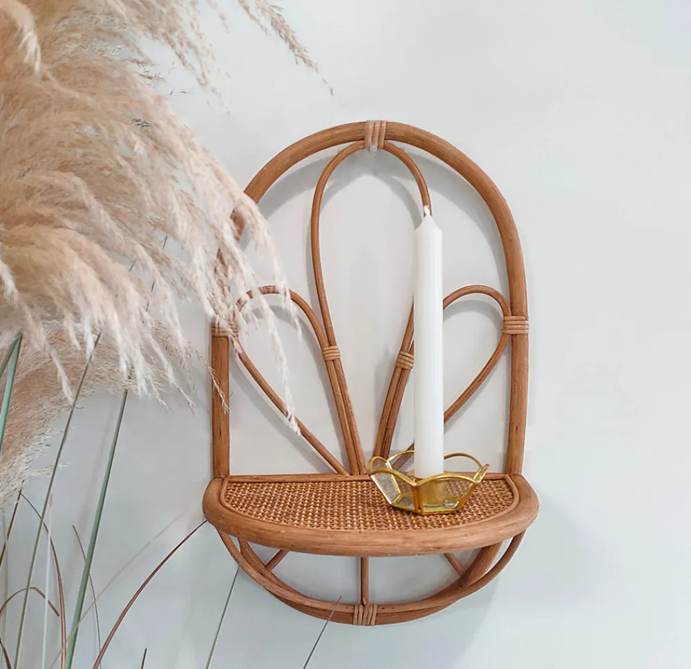 Sale Ornami Étagère murale en rotin forme fleur l.17 x H.41 x P.25,5 cm