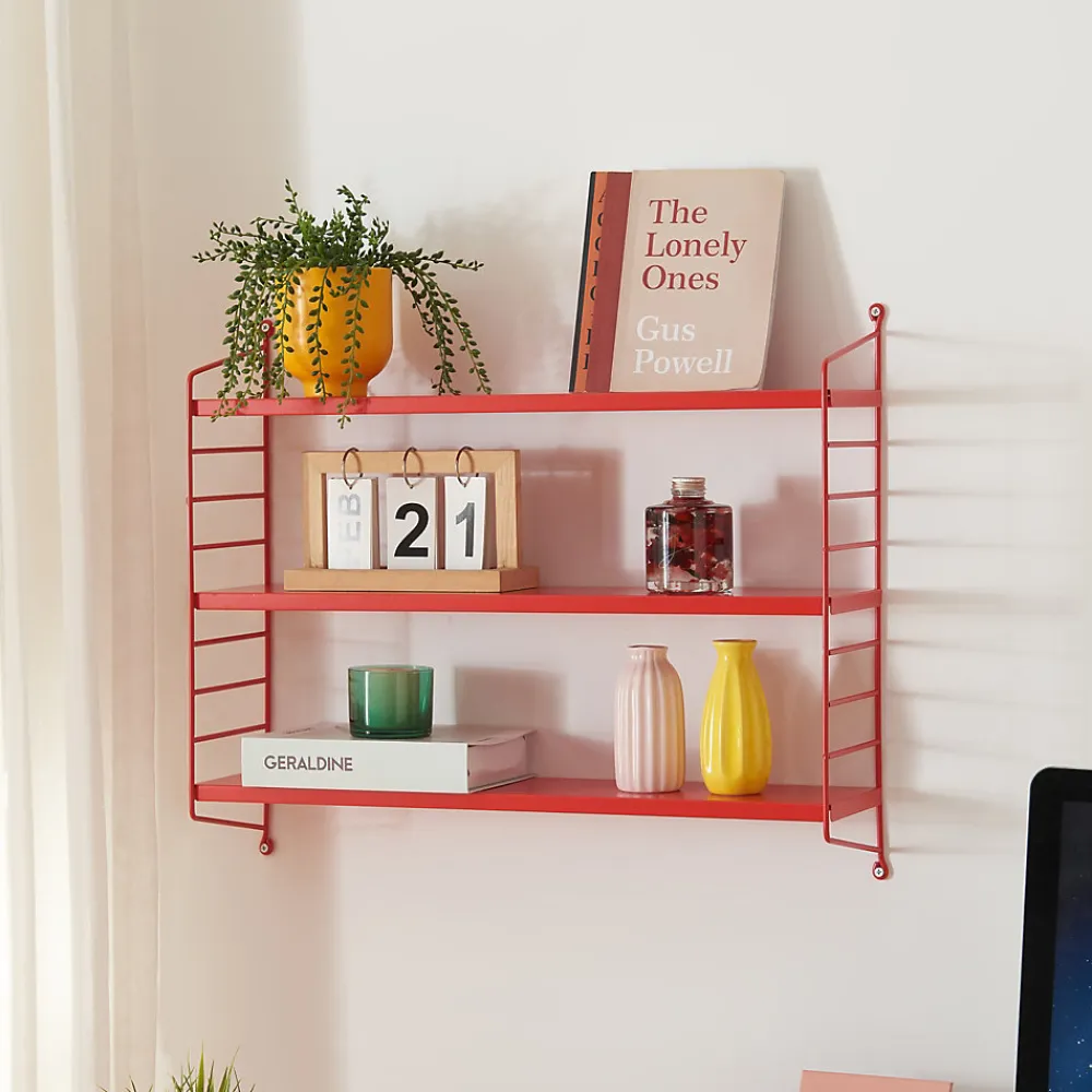 [En.Casa] Étagère murale Strängnäs à 3 niveaux modulables 50 x 60 x 15 cm rouge en.casa
