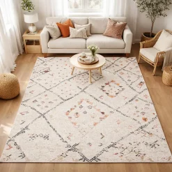 Unamourdetapis Tapis berbère motifs tribaux LYN8 MORA, Crème, noir, orange