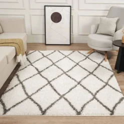 Best Unamourdetapis Tapis berbère tissé motif ethnic LYN4 BENYLE A, crème, gris foncé
