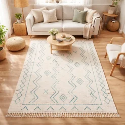 Sale Unamourdetapis Tapis berbère tissé motif ethnic LYN5 MADIDA, crème, turquoise