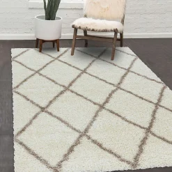 Unamourdetapis Tapis berbère tissé motif losange SHAGGY A, Crème