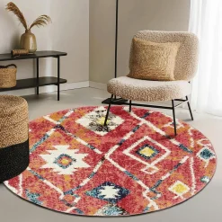 Unamourdetapis Tapis berbère tissé motifs tribaux LYN5 OURIKA B, bleu, jaune, rose, orange, blanc* Tapis Persan Et Berbère