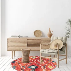 Unamourdetapis Tapis berbère tissé motifs tribaux LYN5 OURIKA B, bleu, jaune, rose, orange, blanc* Tapis Persan Et Berbère