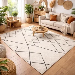 Unamourdetapis Tapis berbère tissé motifs tribaux NALADON, crème, noir* Tapis Persan Et Berbère