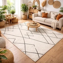 Unamourdetapis Tapis berbère tissé motifs tribaux NALADON, crème, noir* Tapis Persan Et Berbère