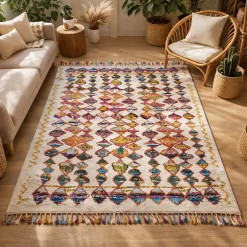 Sale Unamourdetapis Tapis berbère tissé motifs tribaux LYN5 OURIKA A, multicolore