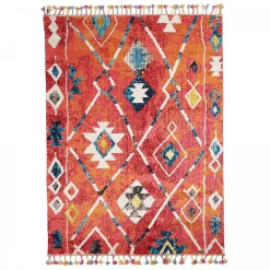 Best Unamourdetapis Tapis berbère tissé motifs tribaux LYN5 OURIKA B, bleu, jaune, rose, orange, blanc