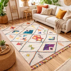 Unamourdetapis Tapis berbère tissé motifs tribaux LYN5 OURIKA C, blanc* Tapis Pour Salon