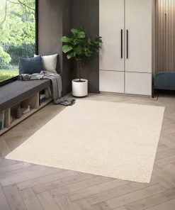 Clearance GoodHome Tapis Coltrane blanc cassé L.170 x l.120 x ep.3 cm