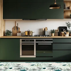 Crearreda Tapis de cuisine absorbant en vinyle antidérapant Green Palms 50x120* Tapis Pour Cuisine