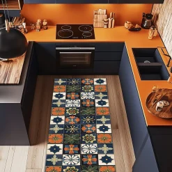 Crearreda Tapis de Cuisine antidérapant en Vinyle Fleur Vintage 50x300