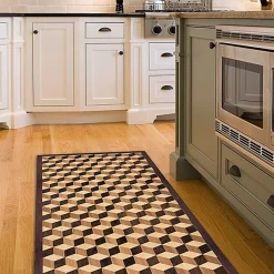 Crearreda Tapis de Cuisine antidérapant en Vinyle Parquet Géométrique 50x120 cm* Tapis Pour Cuisine