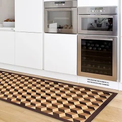 Crearreda Tapis de Cuisine antidérapant en Vinyle Parquet Géométrique 50x180 cm* Tapis Pour Cuisine