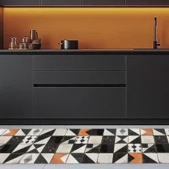 Crearreda Tapis de Cuisine antidérapant en Vinyle Noir et Blanc Vintage 50x120* Tapis Pour Cuisine