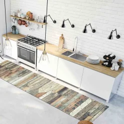 Crearreda Tapis de Cuisine antidérapant en Vinyle Bois Vintage 50x120 cm
