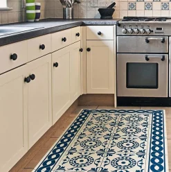 Crearreda Tapis de Cuisine antidérapant en Vinyle Tuiles Bleues 50x240 cm* Tapis Pour Cuisine