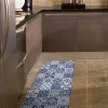 Crearreda Tapis de Cuisine antidérapant en Vinyle Carreaux de Ciment Bleus 50x120 cm* Tapis Pour Cuisine