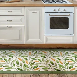 Crearreda Tapis de Cuisine antidérapant en Vinyle Branches émeraude 180x50* Tapis Pour Cuisine