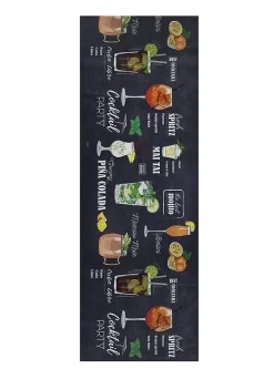 Atticgo Tapis de cuisine noir rectangulaire dessins cocktails 52x100 cm RICCI* Tapis Pour Cuisine
