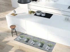 Atticgo Tapis de cuisine gris rectangulaire dessins pots de fleurs 52x100 cm SPRINTY* Tapis Pour Cuisine