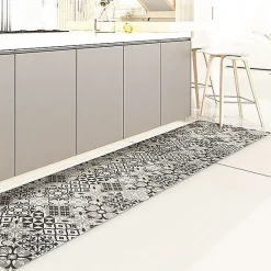 Sale Crearreda Tapis de Cuisine en Vinyle Antidérapant Tuiles Grises 50x240