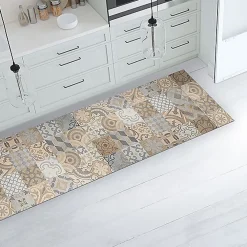 Crearreda Tapis de Cuisine en Vinyle Antidérapant Carreaux de Ciment Orange 50x120* Tapis Pour Cuisine