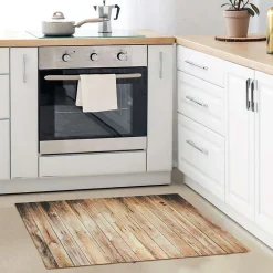 The Deco Factory Tapis de cuisine imprimé bois marron 45x75 - vinyle antidérapant* Tapis Pour Cuisine