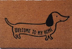 Tapis d'entrée en fibre de coco teckel " welcome to my home " noir et écru L.60 x l.40cm* Tapis D'Entrée Et Paillasson