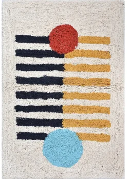 New Tapis en coton tufté beige et rayures multicolore L.90 x l.60 cm